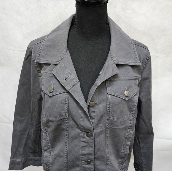 Ann Taylor Loft Grey Button Up Jean Jacket 98% cotton, 2% spandex Size L - Picture 5 of 8
